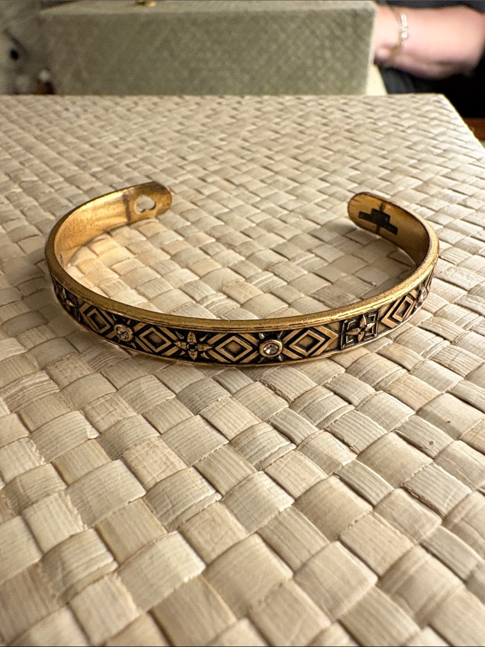 Gold-Tone Geometric Engraved Cuff Bracelet - Alex and Ani